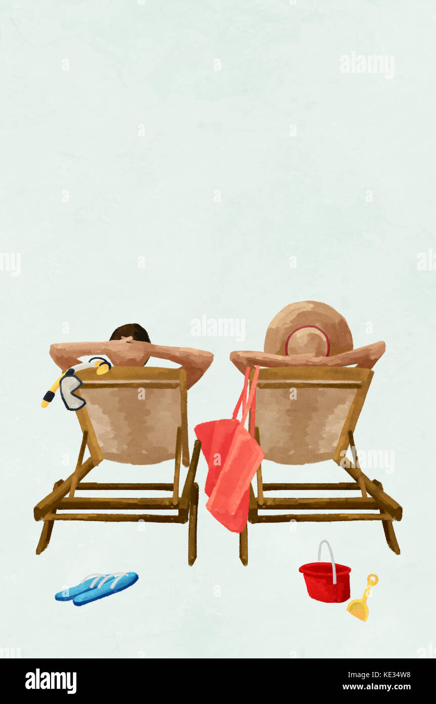 Man and woman relaxing on sunbeds Stock Photo Alamy