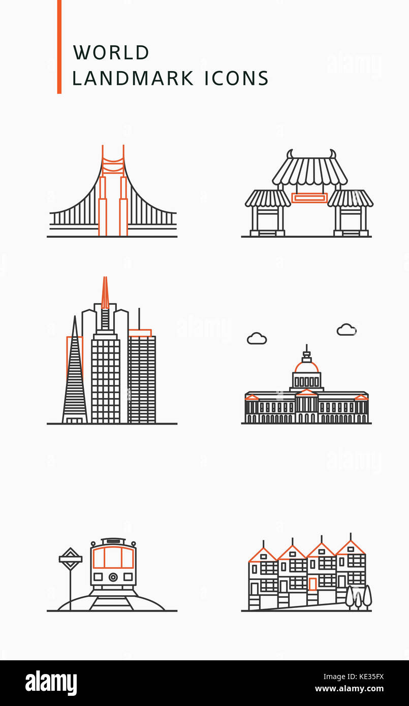 Icons of landmarks in America Stock Photo