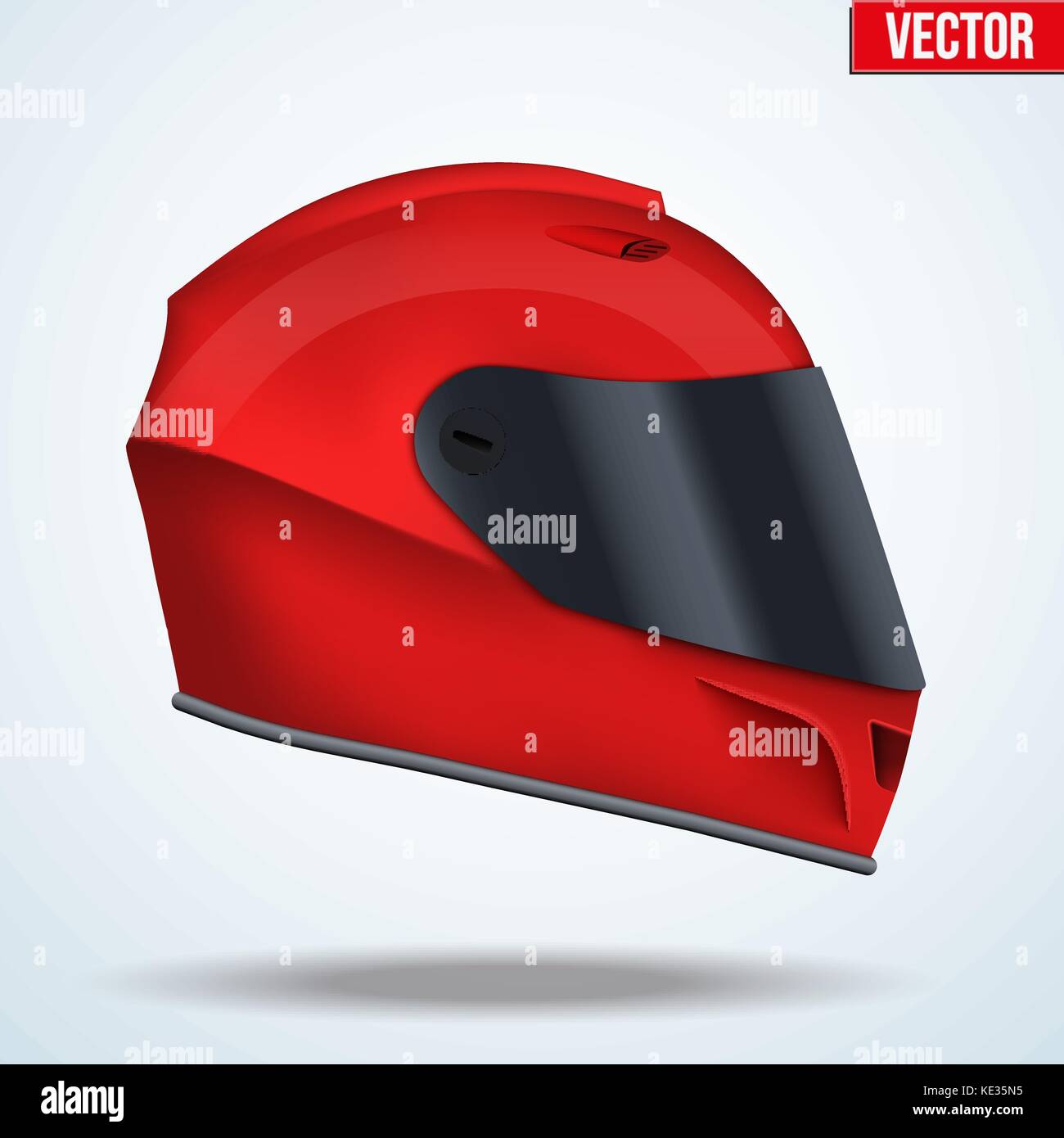 Red motor racing helmet with glass visor. Stock Vector