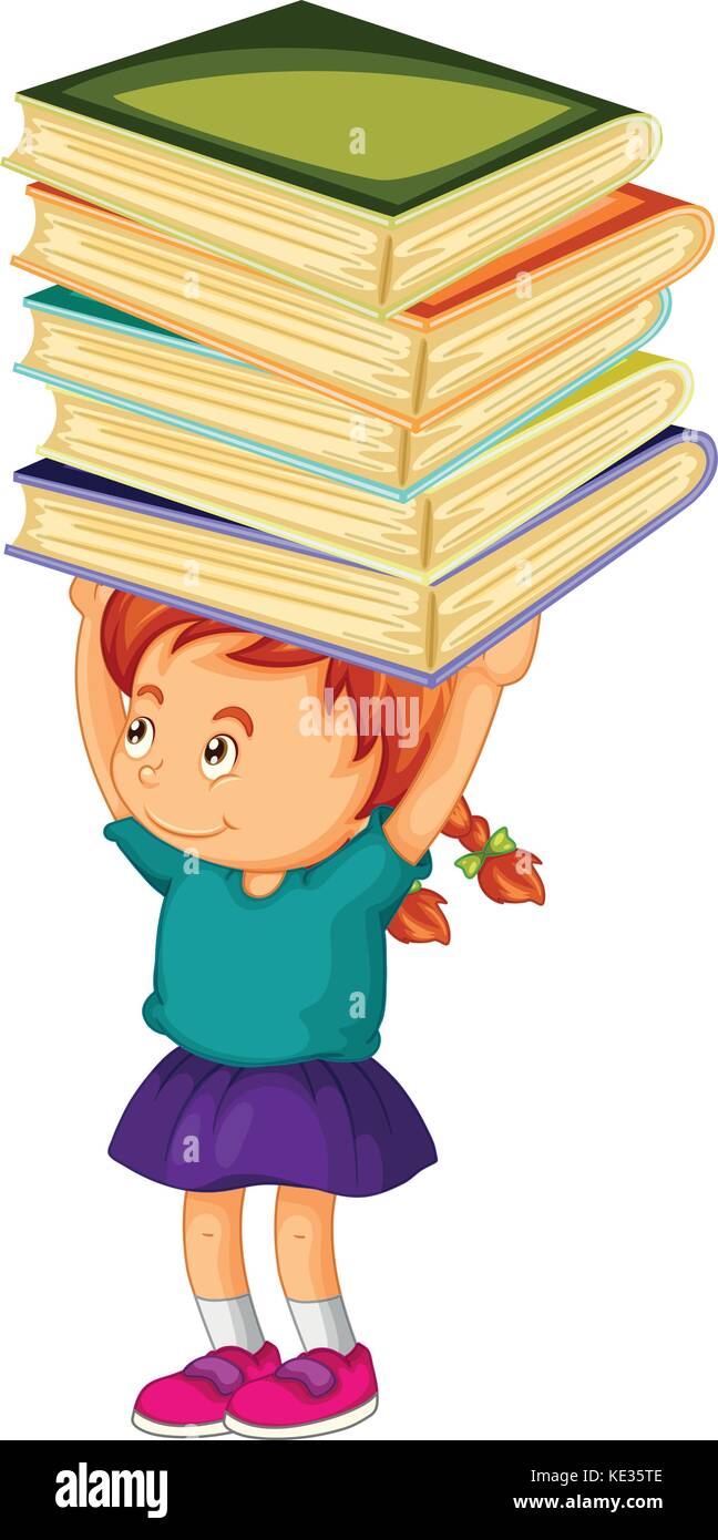 Girl carrying stack of books on her head illustration Stock Vector ...
