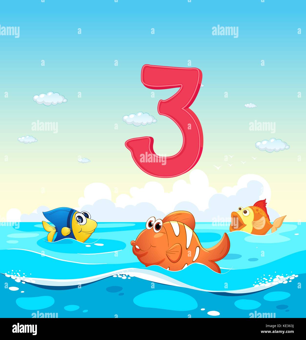 Number three with 3 fish in the ocean illustration Stock Vector Image & Art  - Alamy