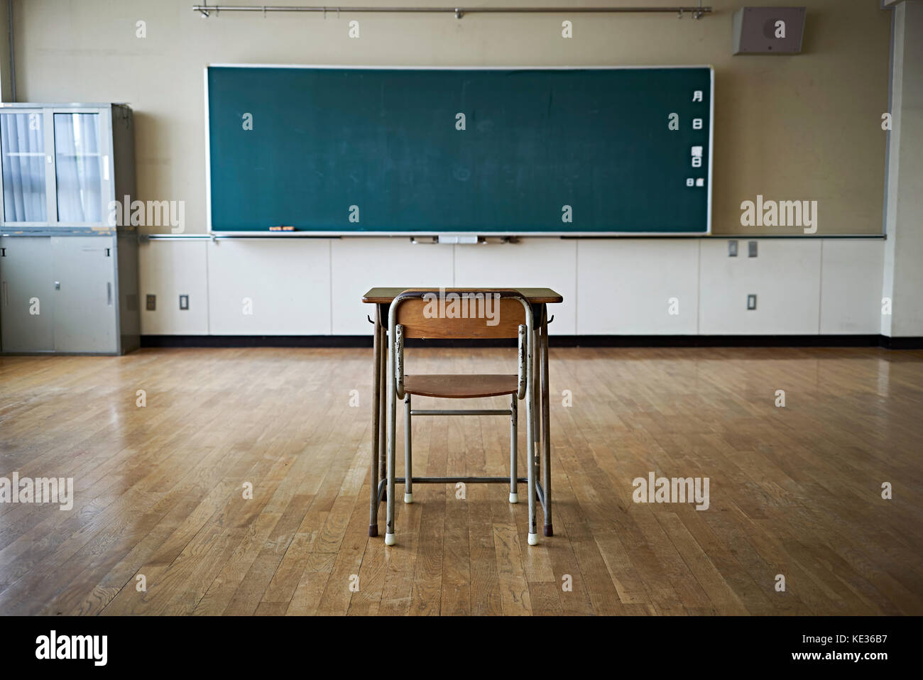 Closeup student chair seat and desk in classroom background with on wooden  floor. Education and Back to school concept. Architecture interior. Social  Stock Photo - Alamy