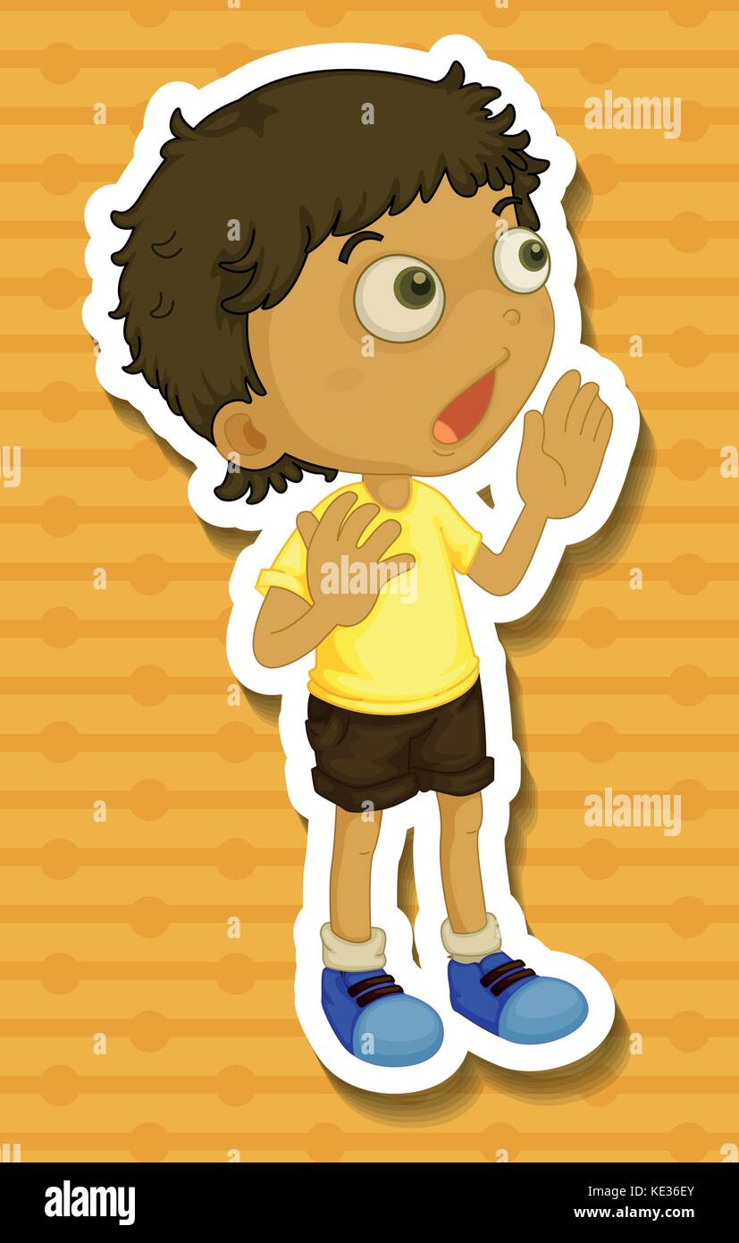 Little boy in yellow shirt shouting illustration Stock Vector