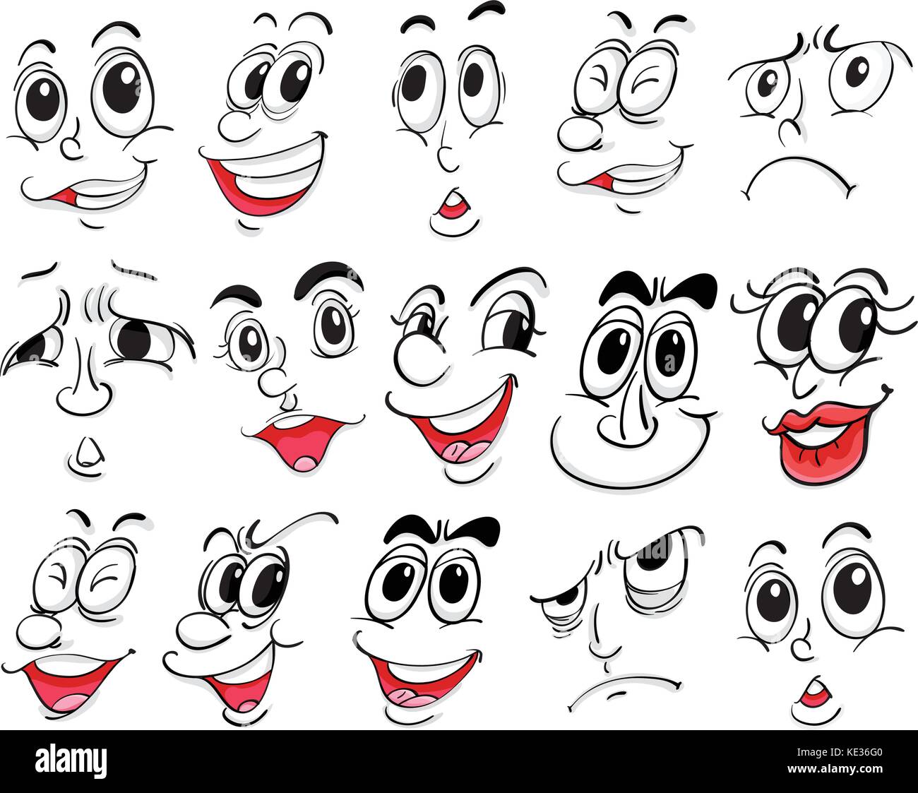 Different facial expressions on white background illustration Stock ...