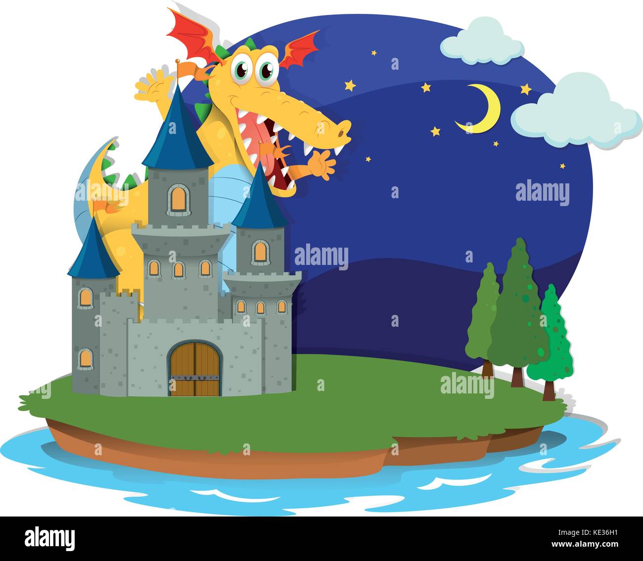 Castle and dragon on the island illustration Stock Vector Image & Art ...