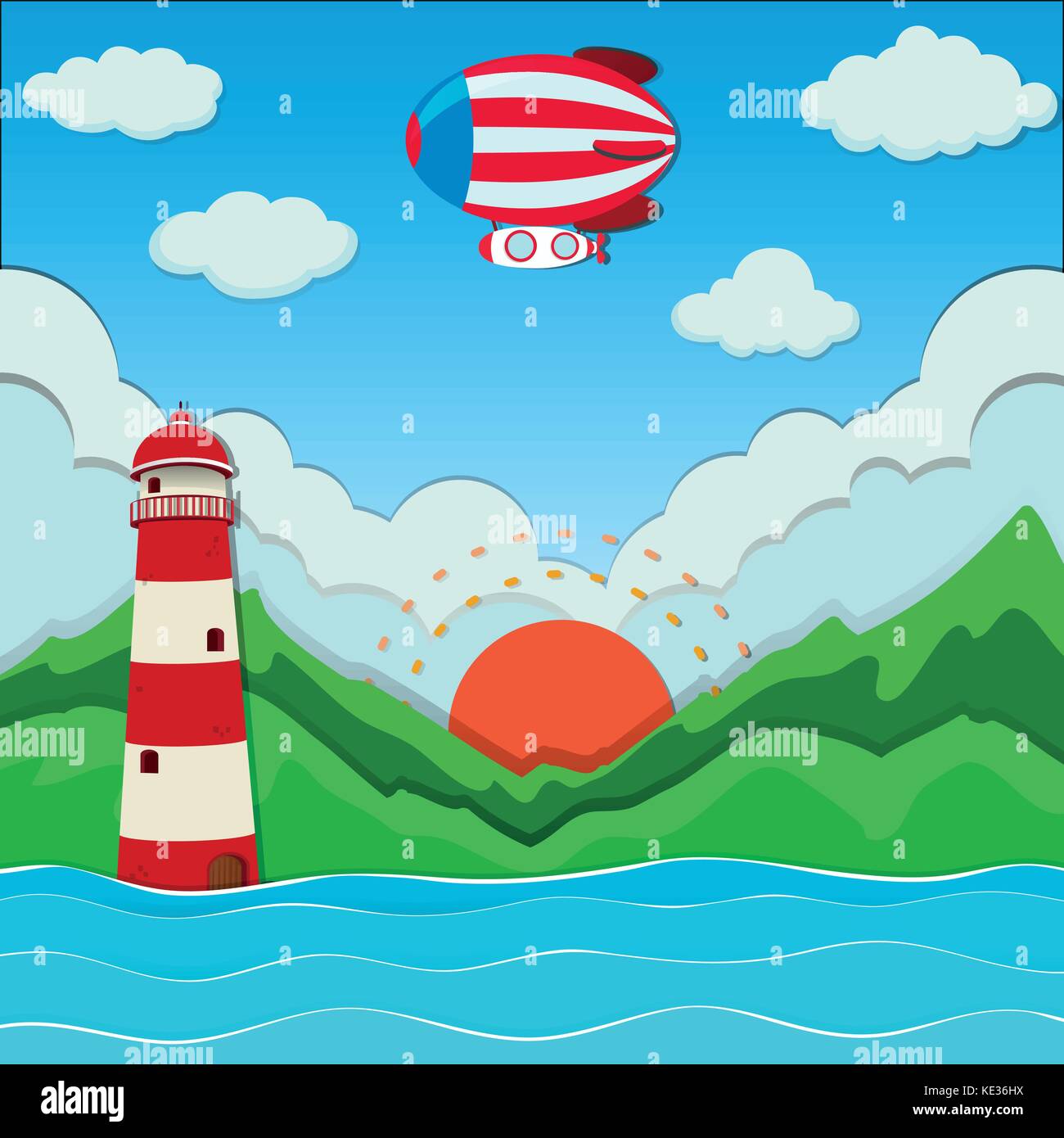 Balloon flying over the ocean illustration Stock Vector Image & Art - Alamy