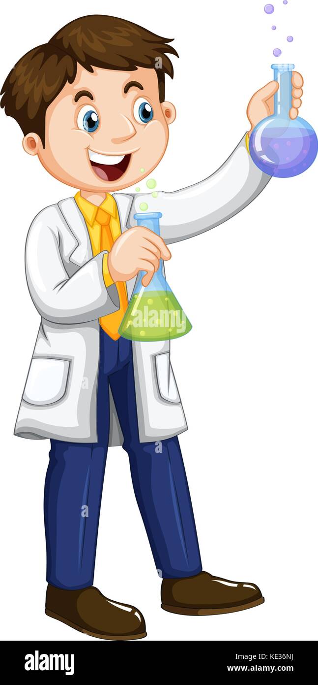 Male scientist holding beakers illustration Stock Vector Image & Art ...