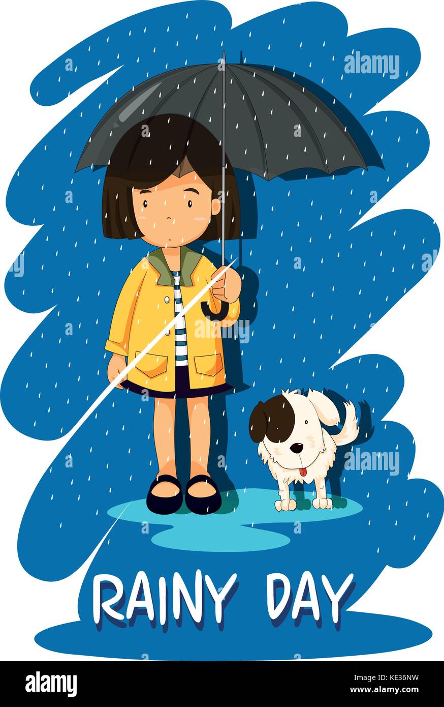 Girl and puppy in the rain illustration Stock Vector Image & Art - Alamy