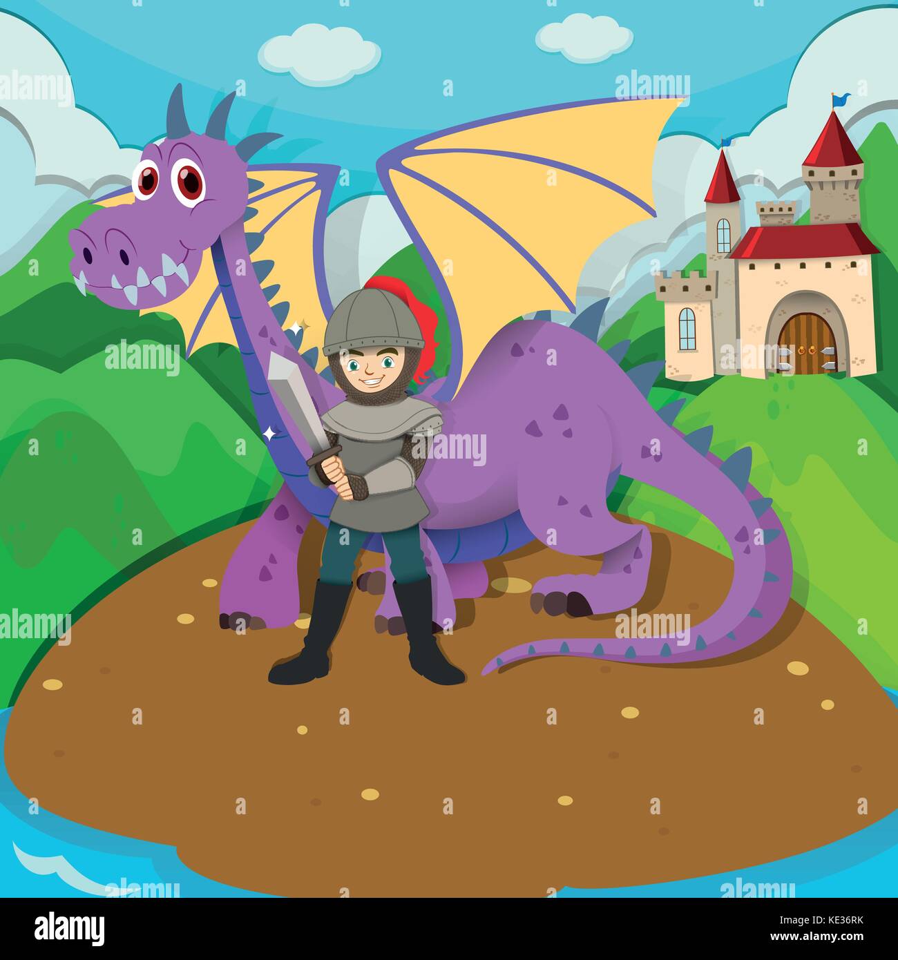Knight and dragon on island illustration Stock Vector Image & Art - Alamy