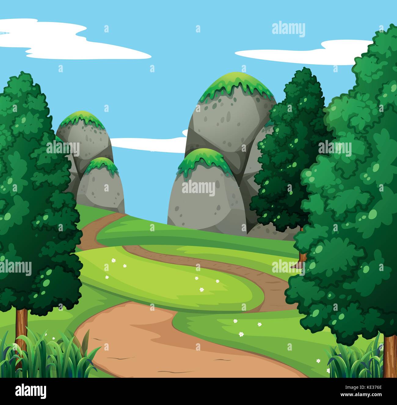 Nature scene with mountain and trees illustration Stock Vector Image ...