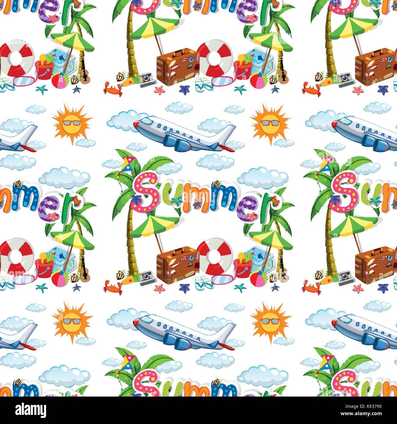 Seamless background with summer vacation illustration Stock Vector ...