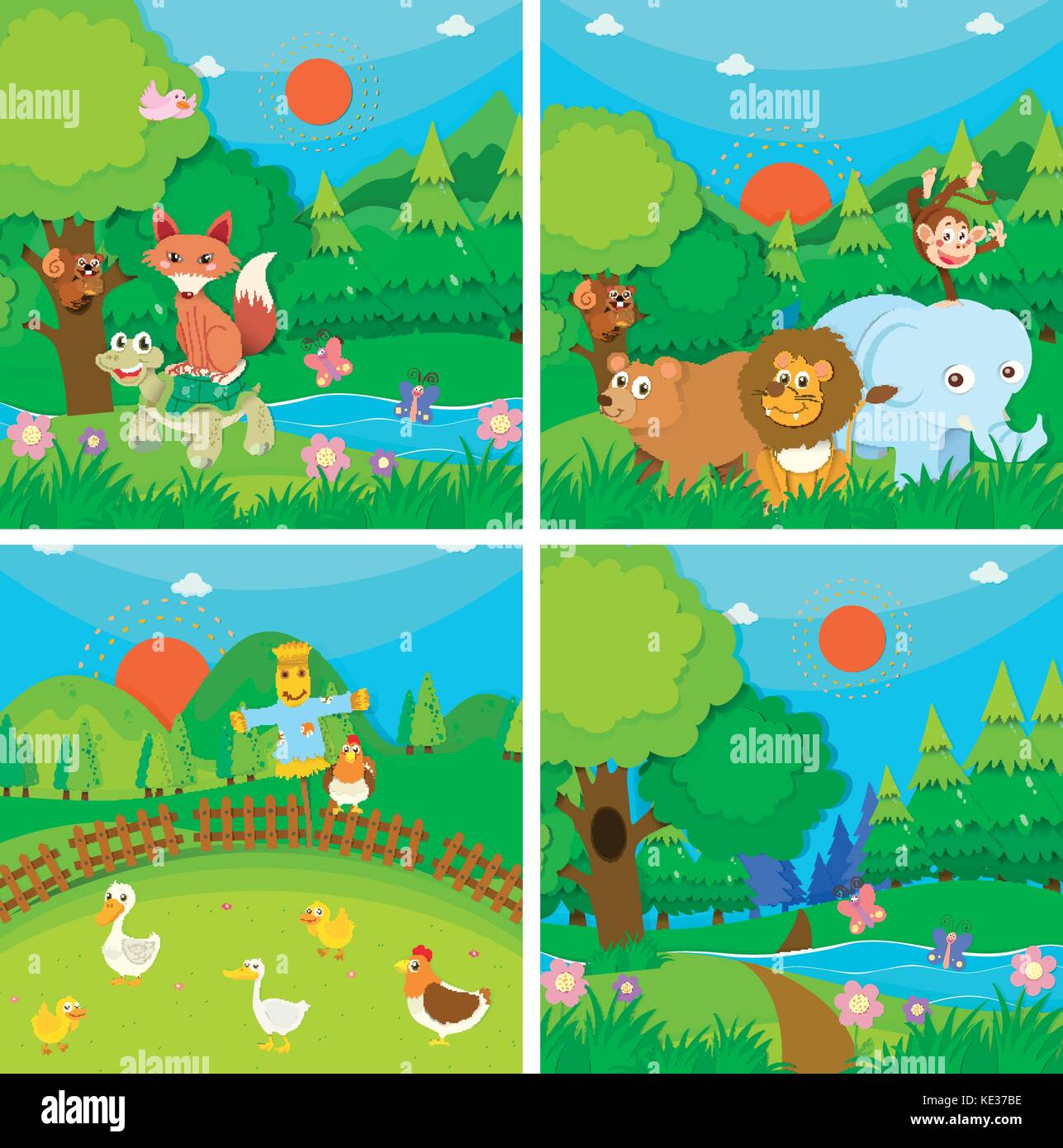 Wild animals in the forest illustration Stock Vector Image & Art - Alamy