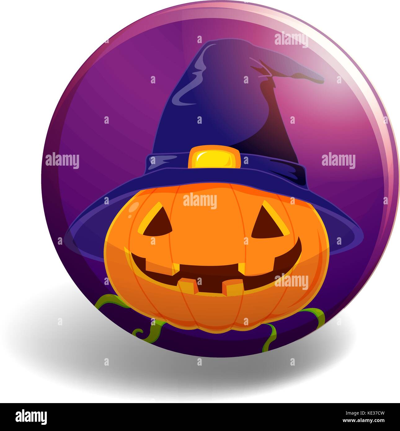 Halloween badge with pumpkin wearing witch hat illustration Stock