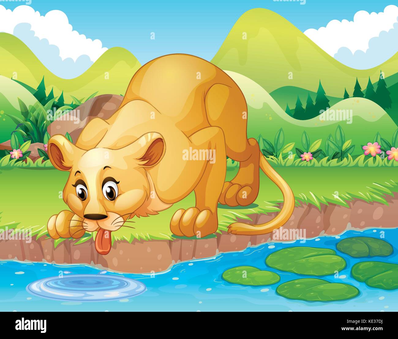 Lion drinking water Stock Vector Images - Alamy