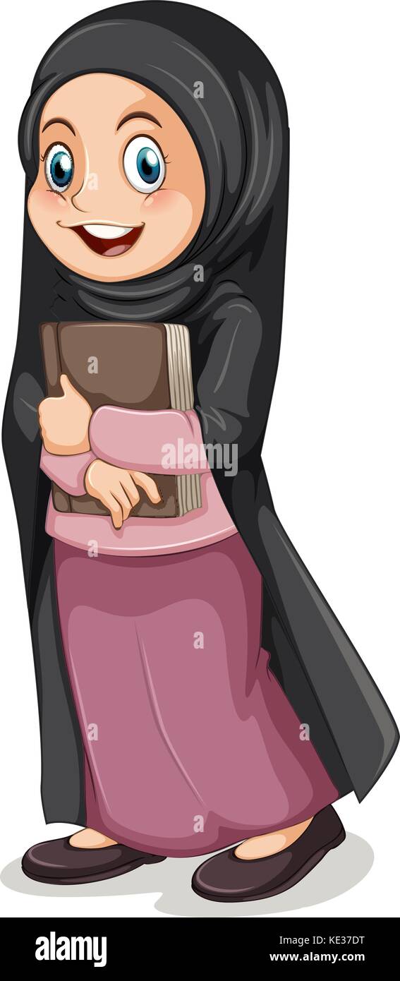 Muslim girl carrying a brown book illustration Stock Vector Image & Art ...