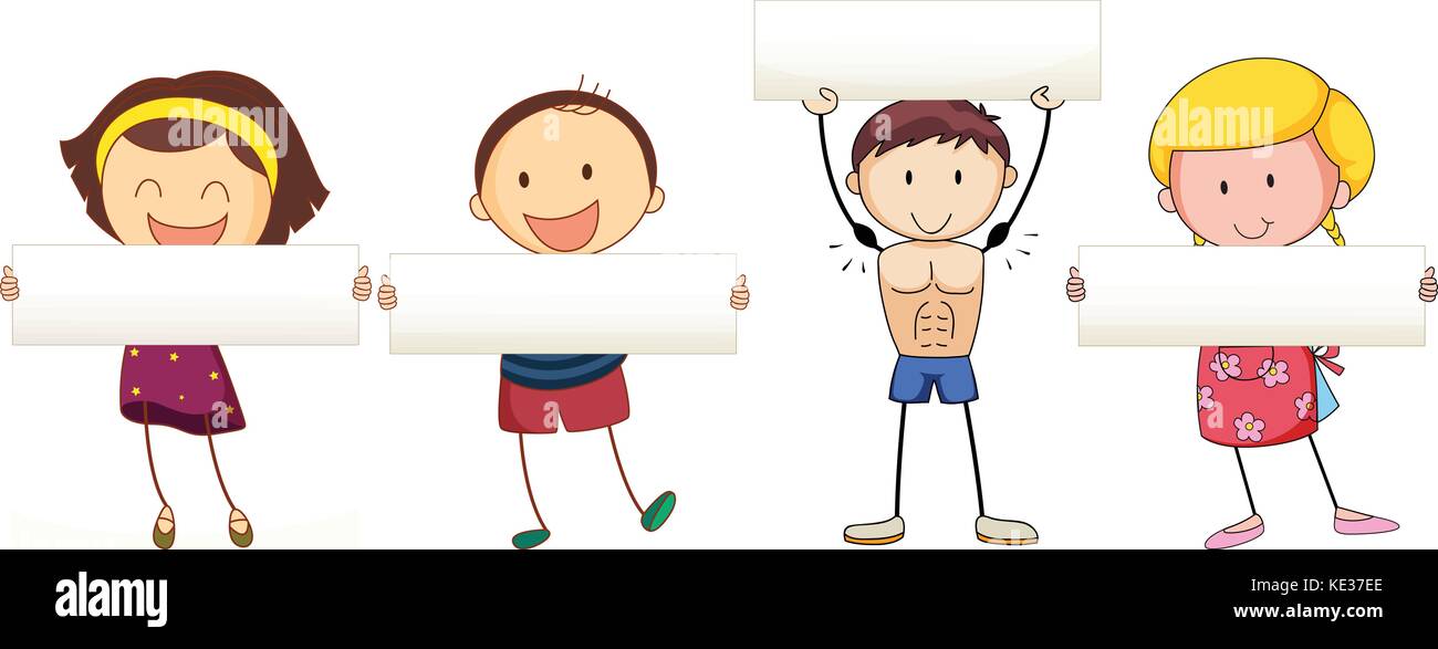 Children holding white banner illustration Stock Vector Image & Art - Alamy