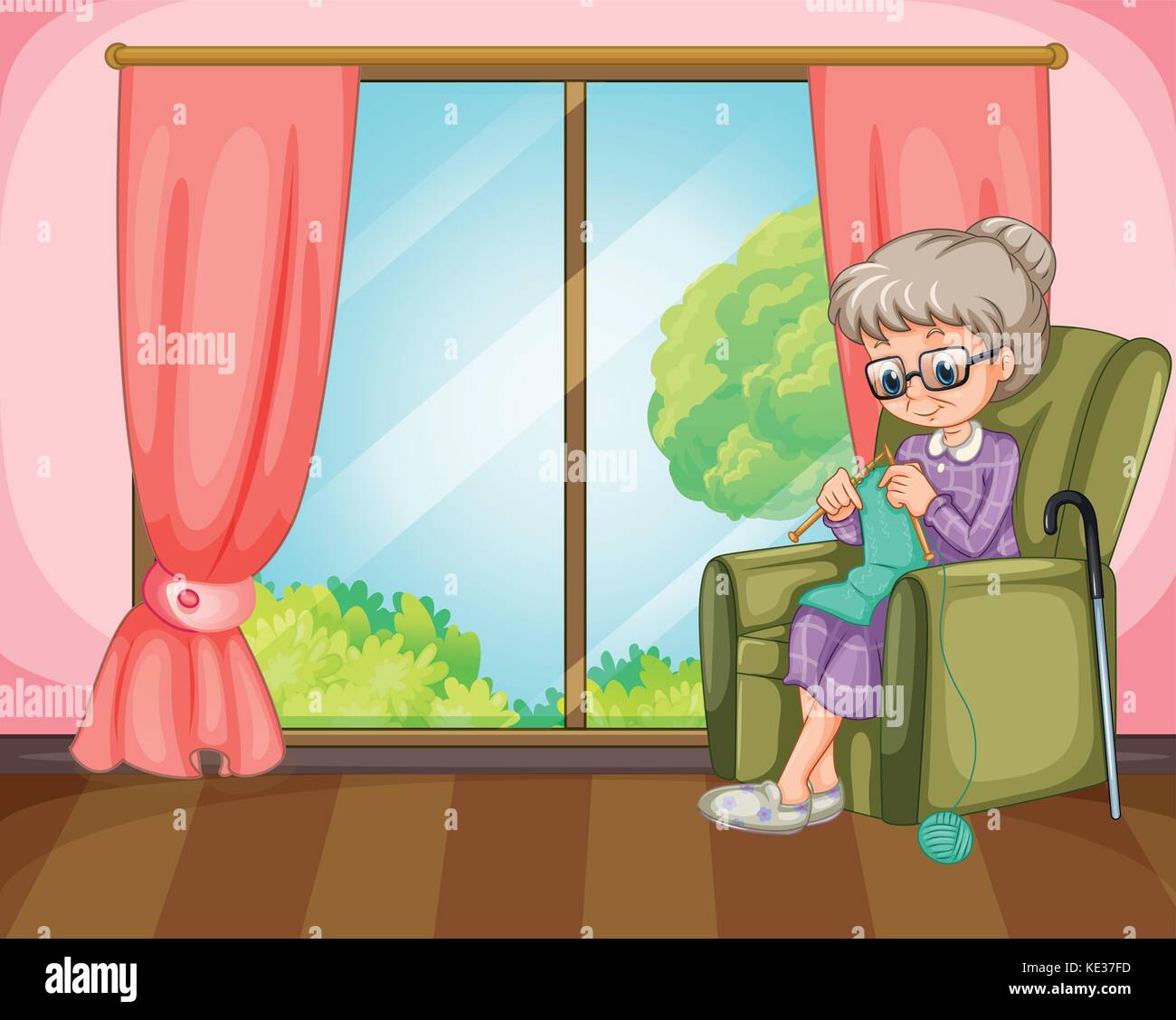 Old lady knitting in the room illustration Stock Vector Image & Art - Alamy