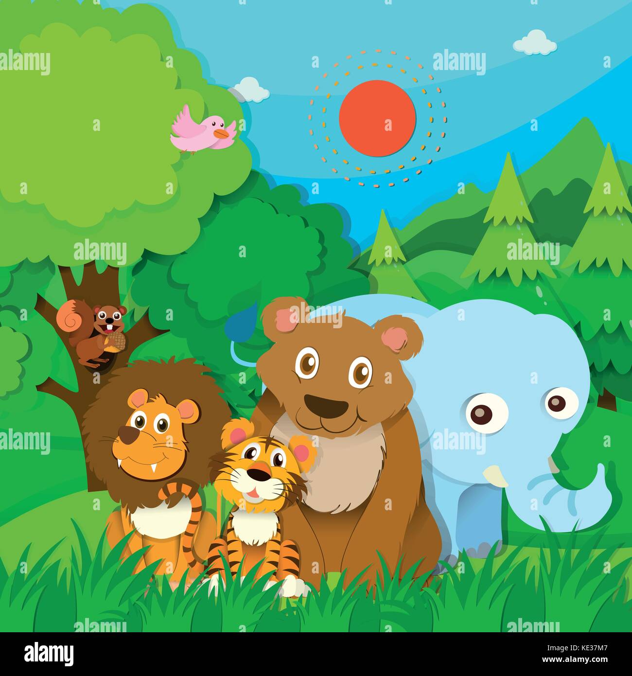 Wild animals in the jungle illustration Stock Vector Image & Art - Alamy