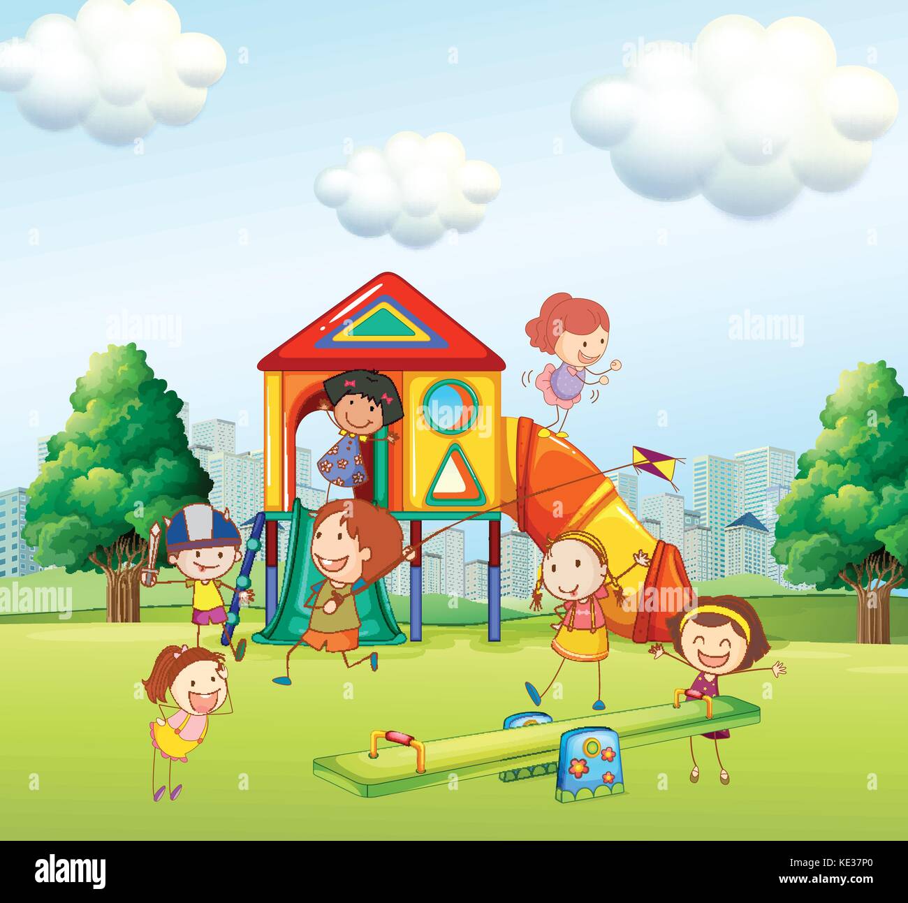 Children playing slide in the park illustration Stock Vector Image ...