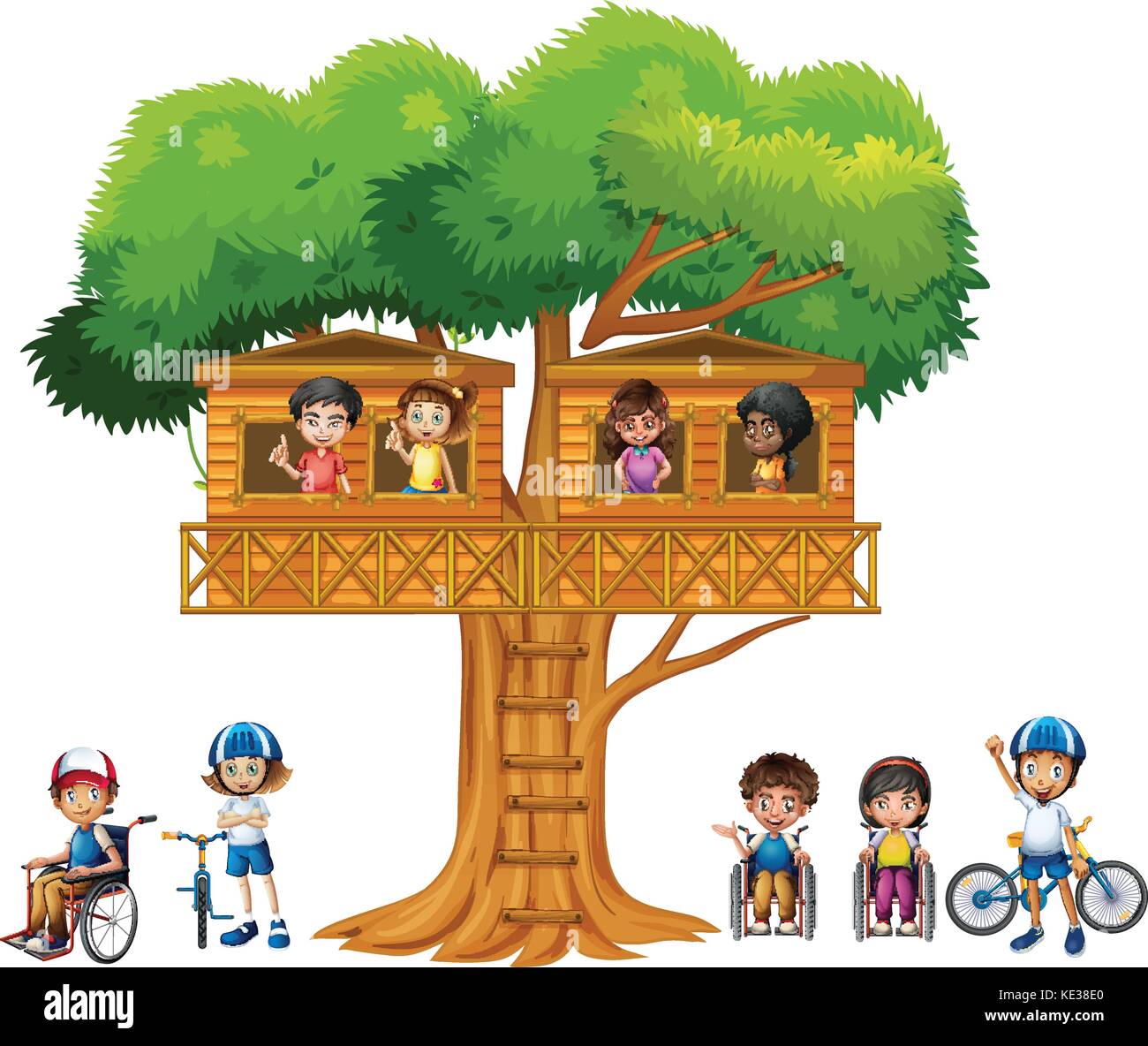 Children playing at the treehouse illustration Stock Vector Image & Art ...