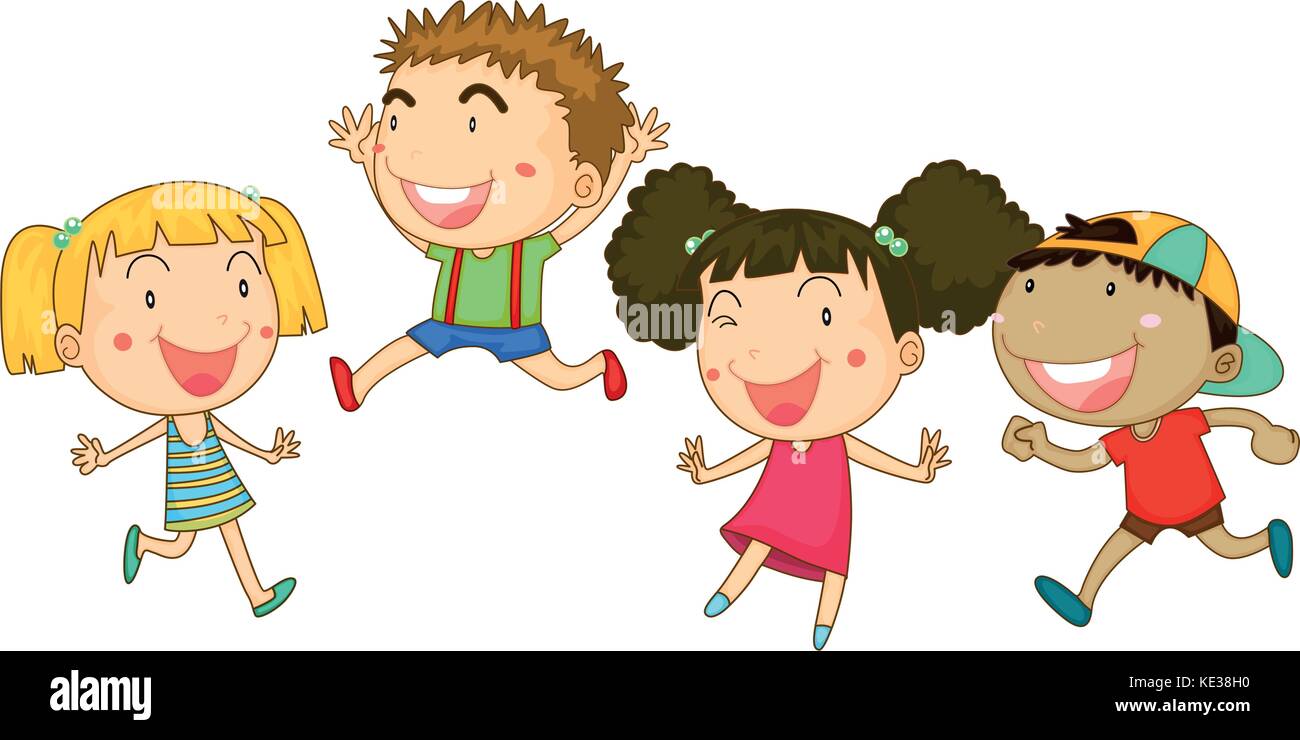 Four children with happy face illustration Stock Vector Image & Art - Alamy