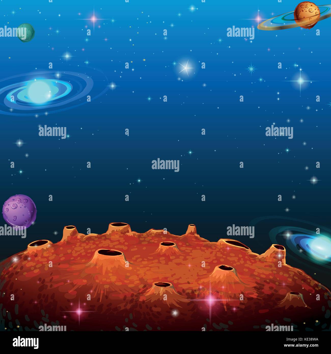 Space scene with many planets illustration Stock Vector Image & Art - Alamy