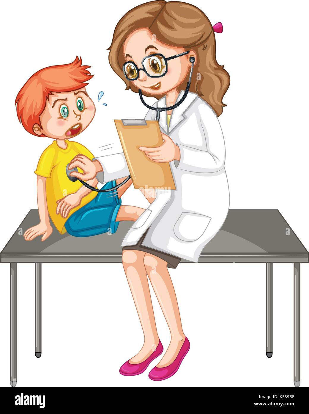 Doctor examining little boy illustration Stock Vector