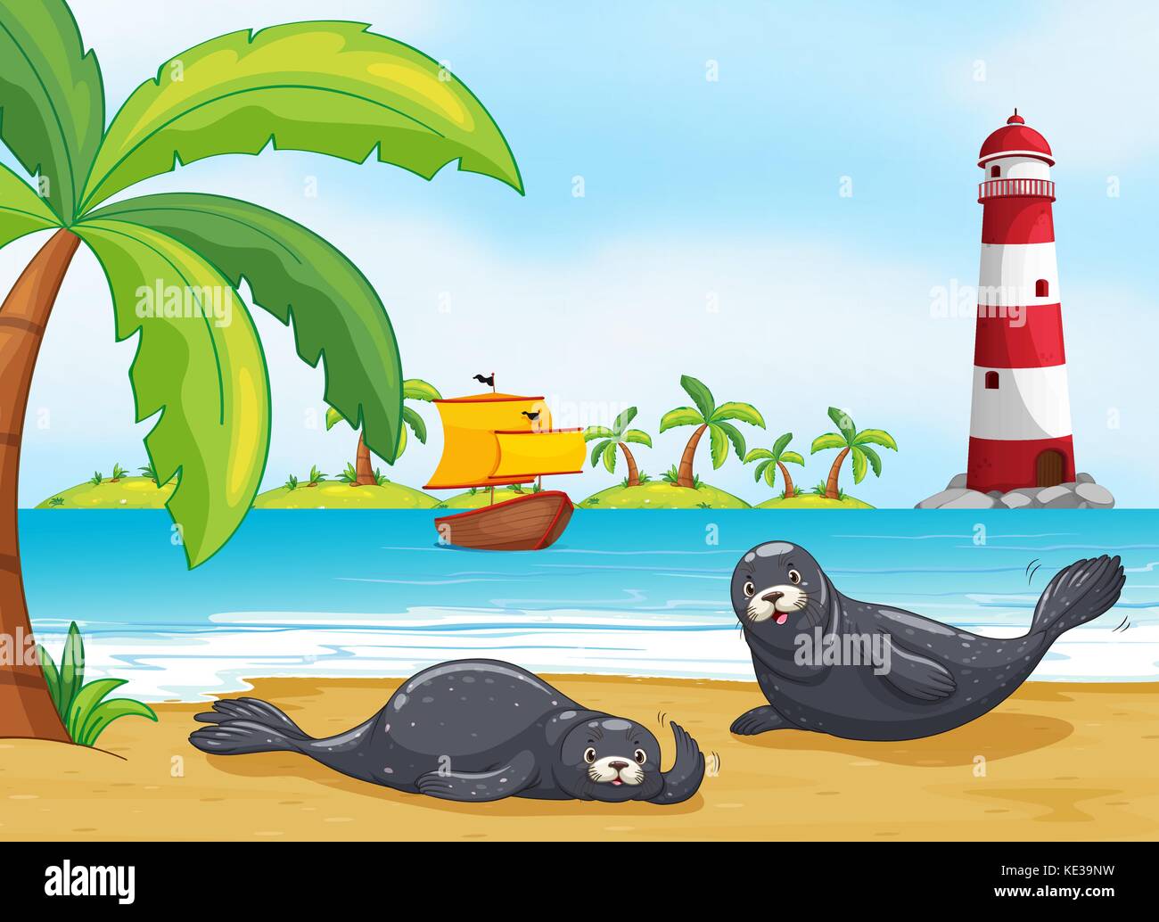 Two seals on the beach illustration Stock Vector Image & Art - Alamy