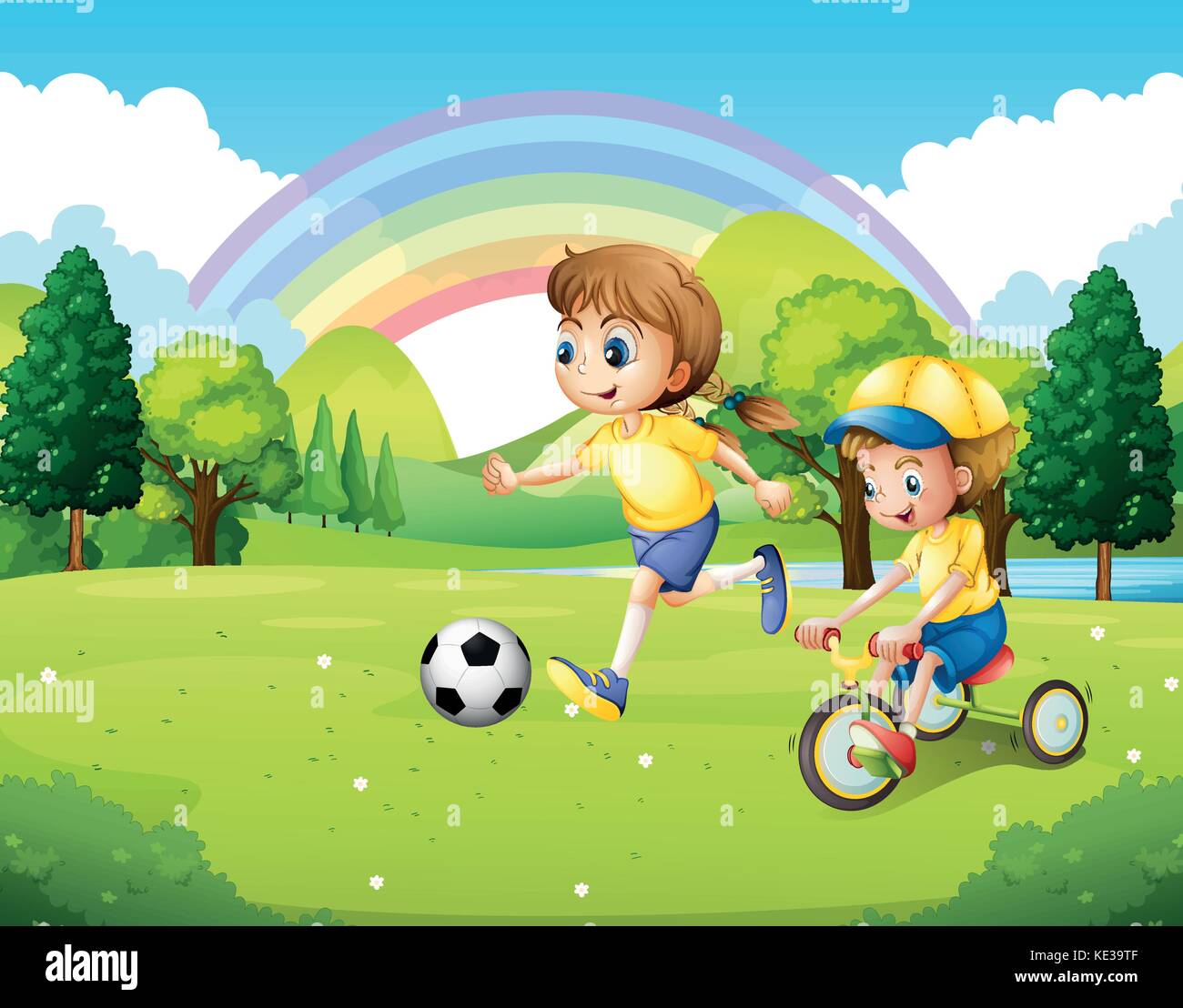 Boy and girl exercising in the park illustration Stock Vector Image ...