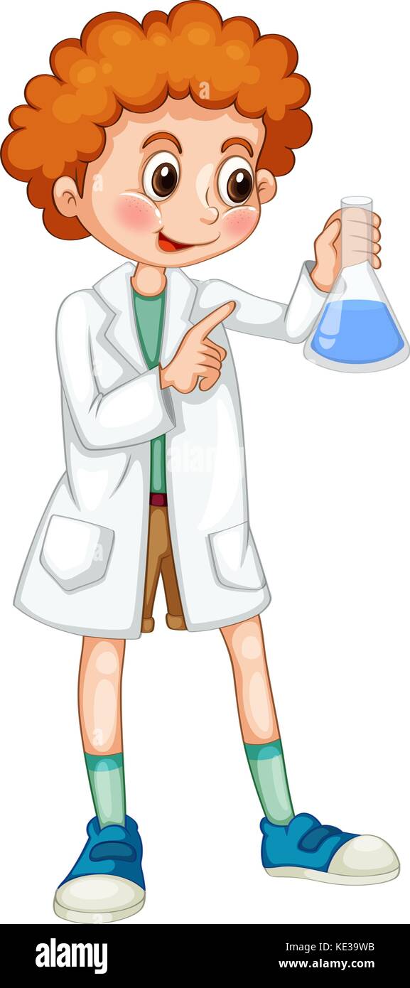Little boy doing experiment with chemical illustration Stock Vector