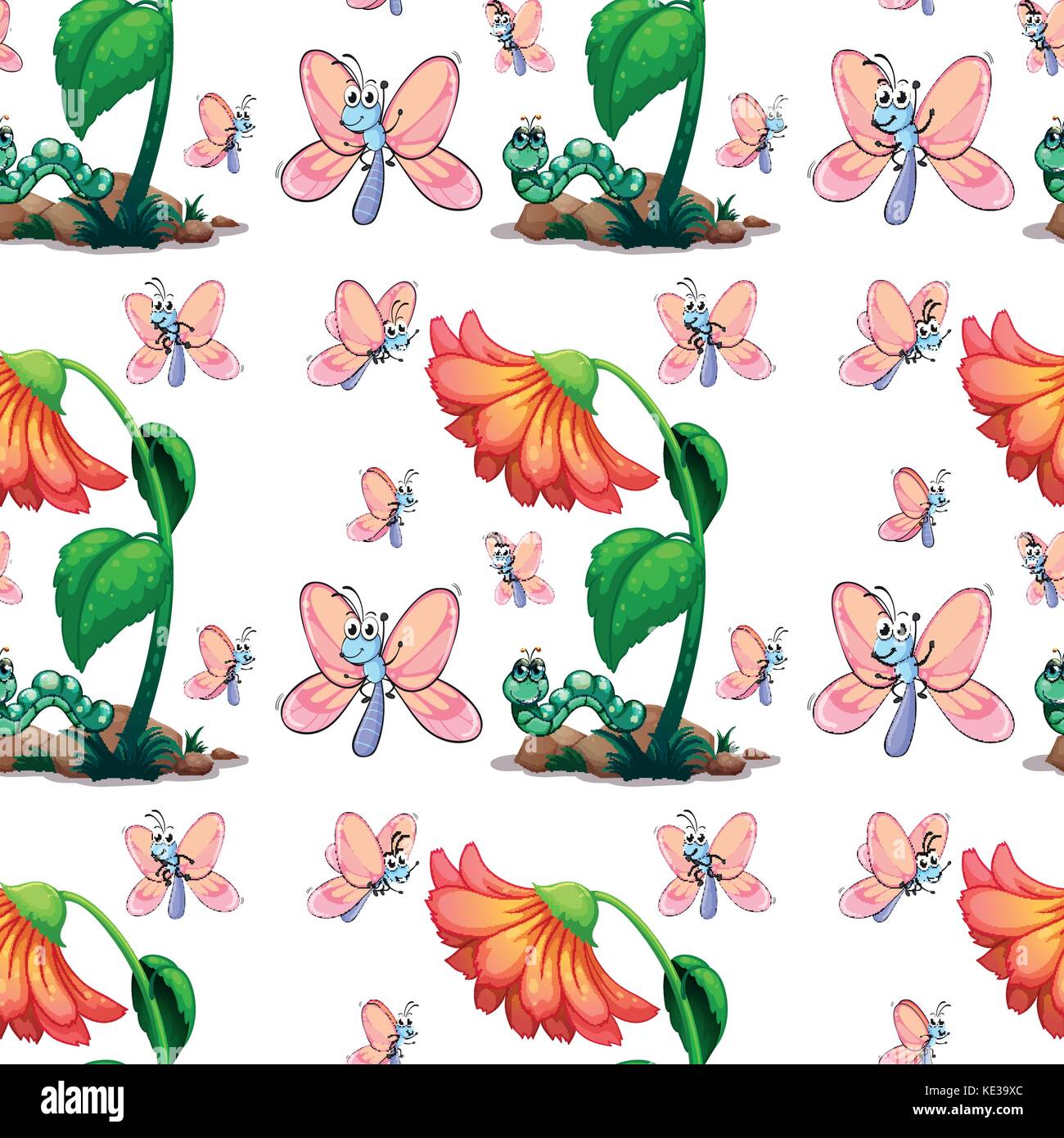 Seamless butterfly and flower illustration Stock Vector Image & Art - Alamy