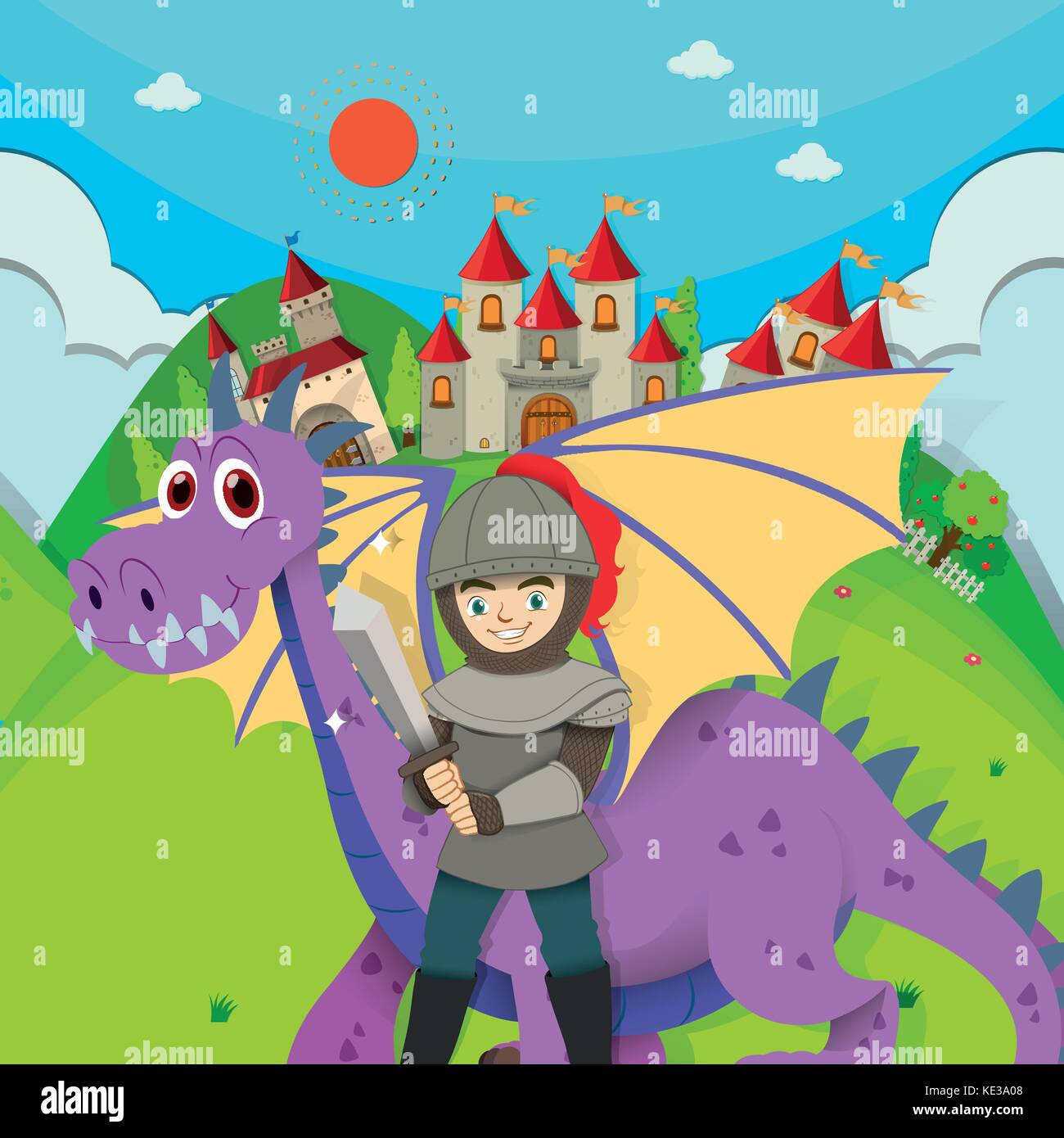 Knight and dragon in the field illustration Stock Vector Image & Art ...