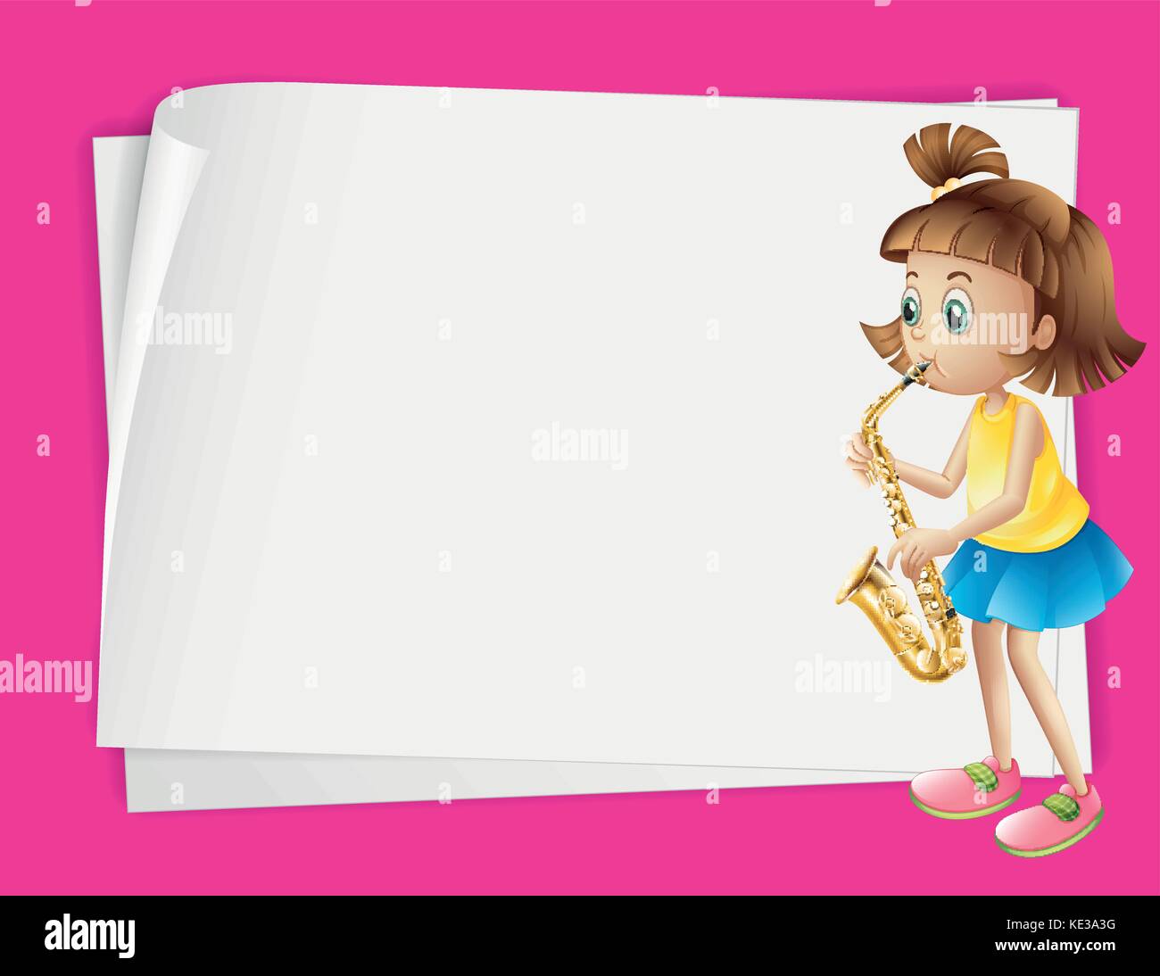 Paper design with girl playing saxophone illustration Stock Vector