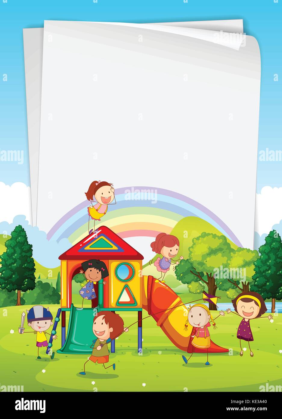 Border design with children in the playground illustration Stock Vector