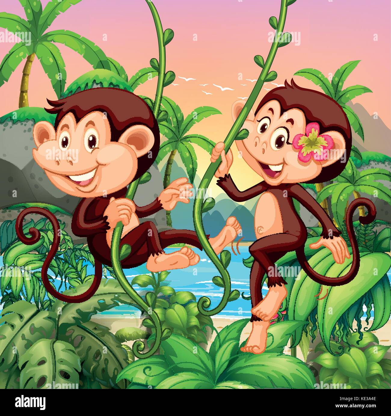 Two monkeys living on the island illustration Stock Vector Image & Art - Alamy Two monkeys living on the island illustration Stock Vector Image & Art - Alamy