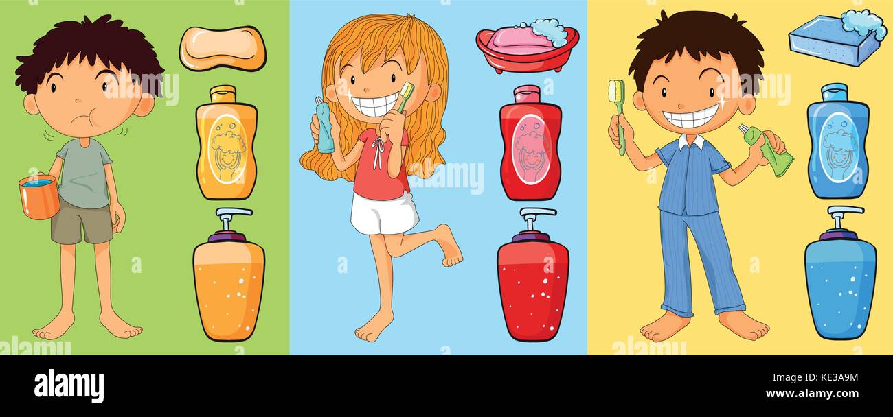 Boys and girl brushing teeth illustration Stock Vector