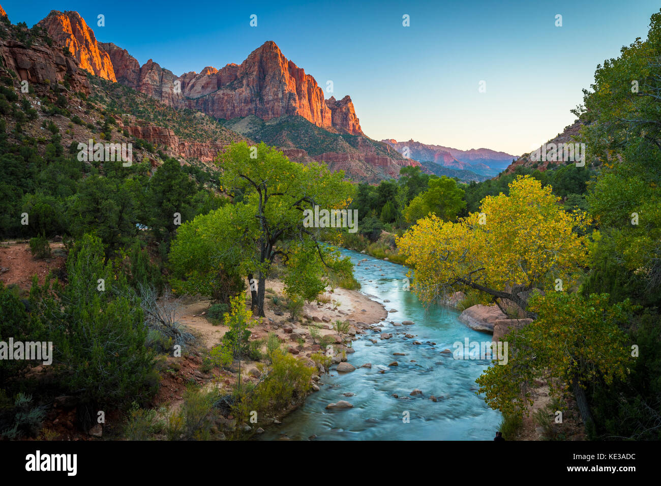 The Watchman peak in Zion National Park in southwestern Utah. Stock Photo