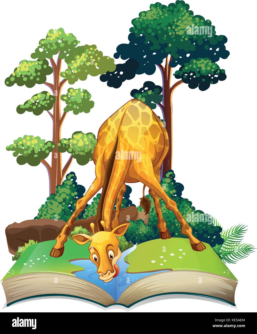 Giraffe drinking water in the book illustration Stock Vector Image