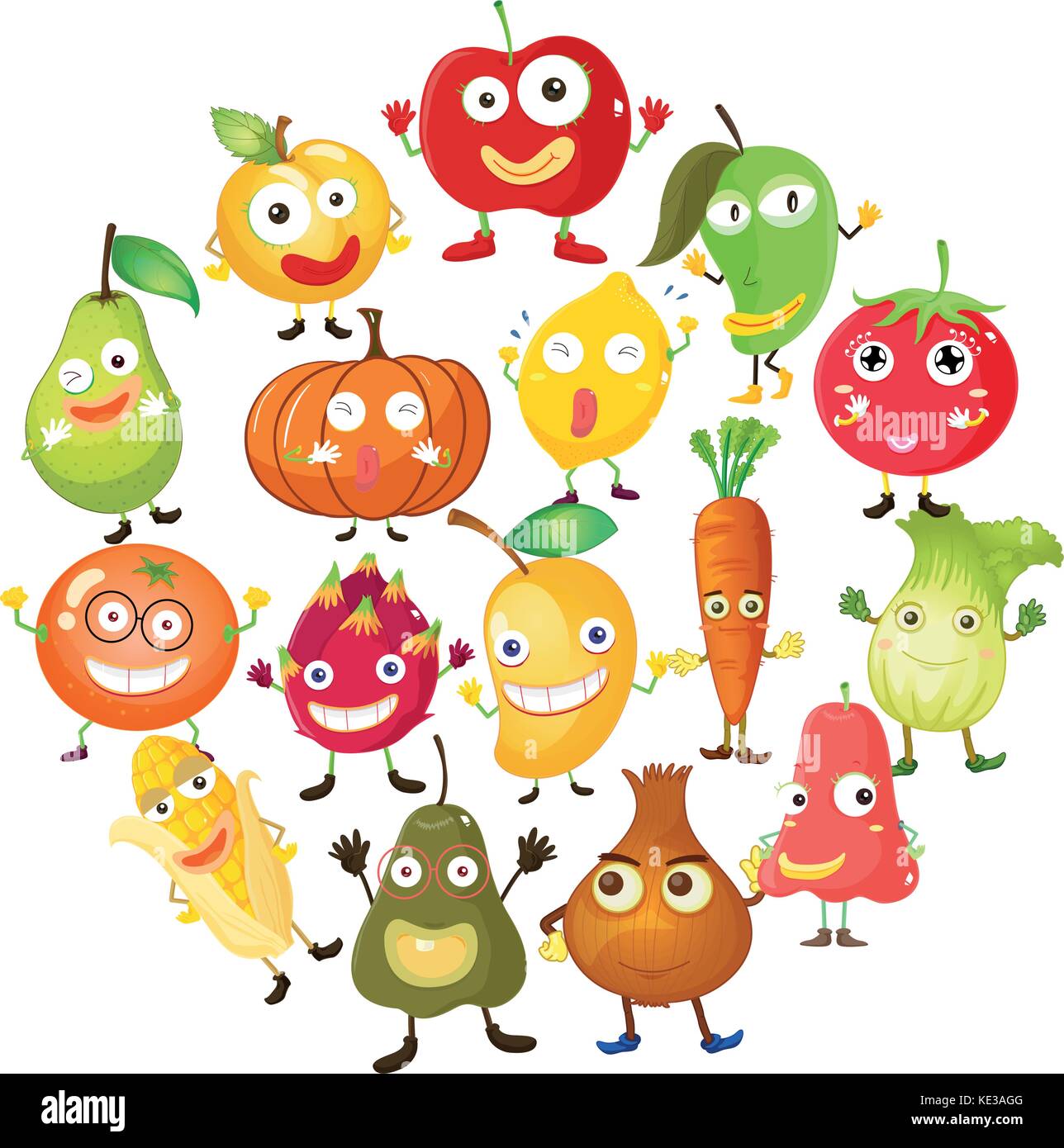 Fruits and vegetables with face illustration Stock Vector Image & Art -  Alamy