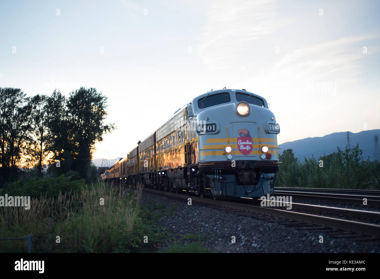 Canadian Pacific (CP Rail) Canada 150 train in Port Moody, BC, Canada Stock Photo