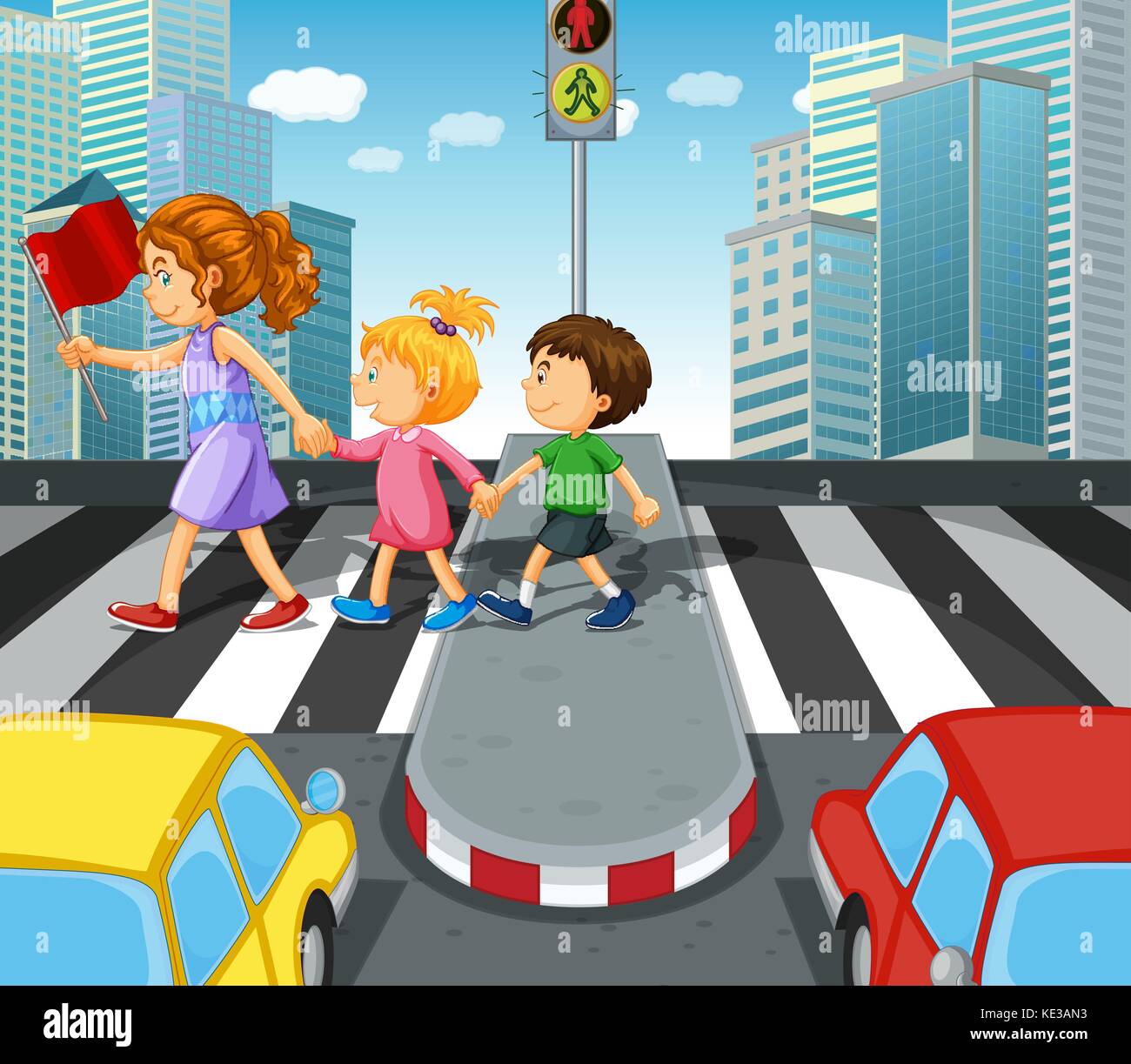 Child Learns Cross Road Pedestrian Crossing Traffic Rules Children