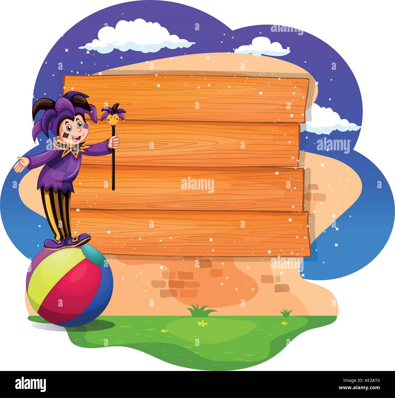 Wooden board with clown on ball illustration Stock Vector Image & Art ...