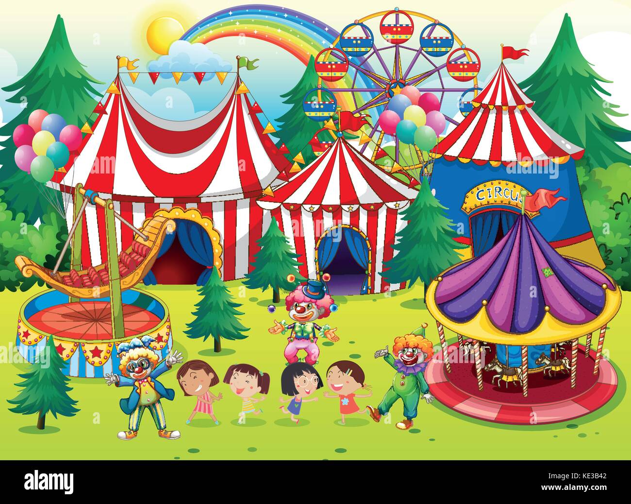 Children having fun at the circus illustration Stock Vector