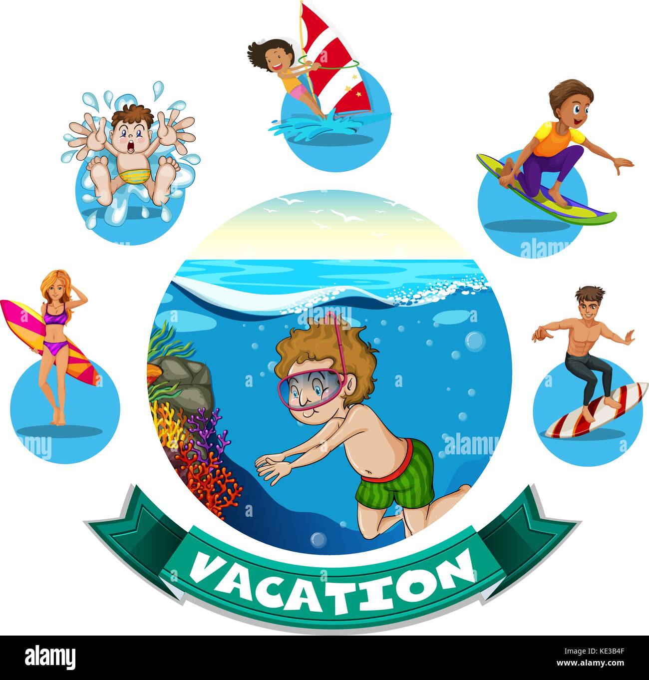 Banner design with water activities illustration Stock Vector Image