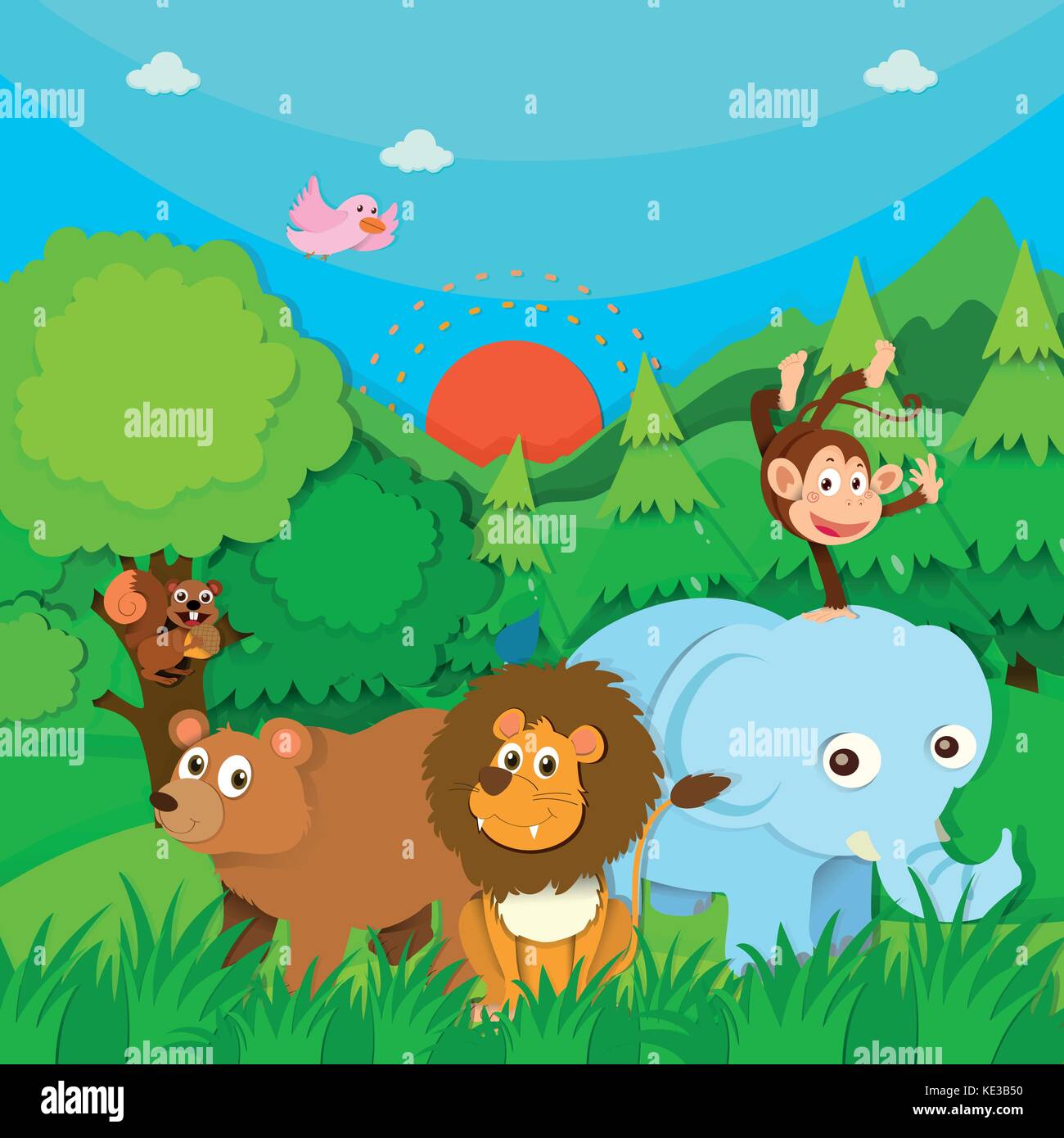 Wild animals in the forest illustration Stock Vector Image & Art - Alamy