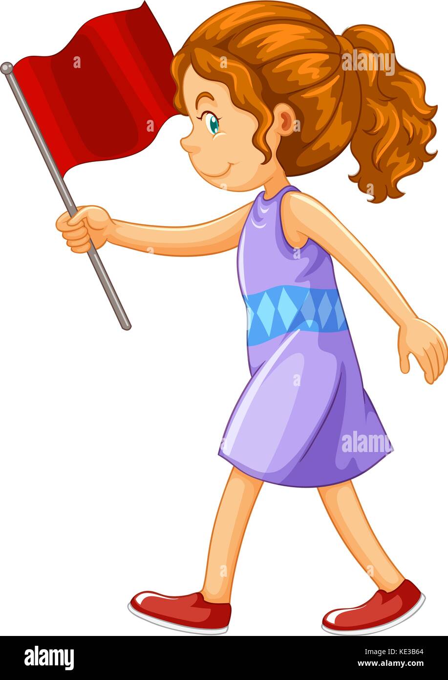 Woman holding red flag illustration Stock Vector