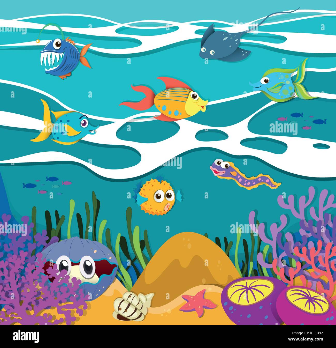 Fish and sea animals underwater illustration Stock Vector Image & Art ...