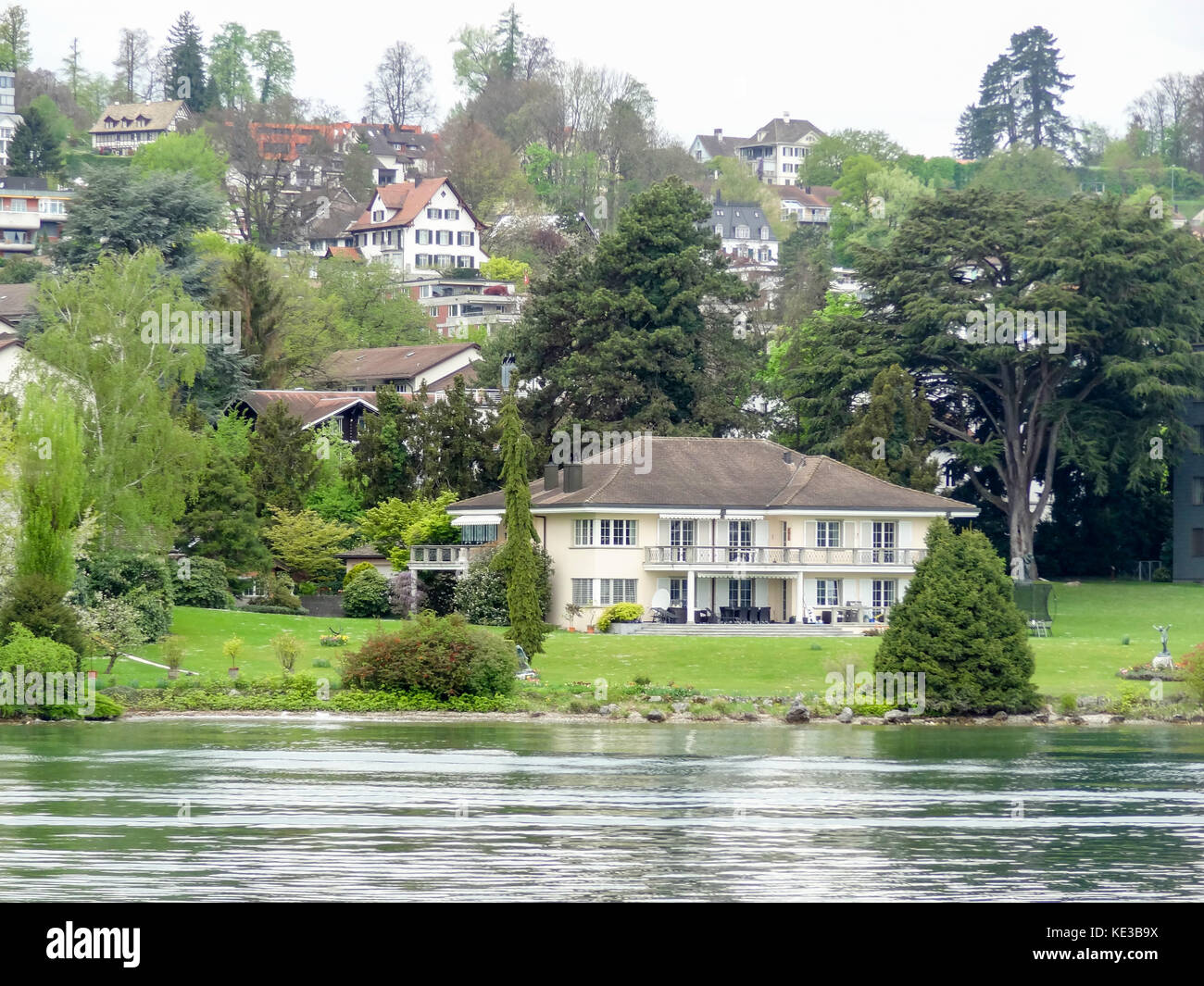 riparian scenery including some houses around Lake Zurich in