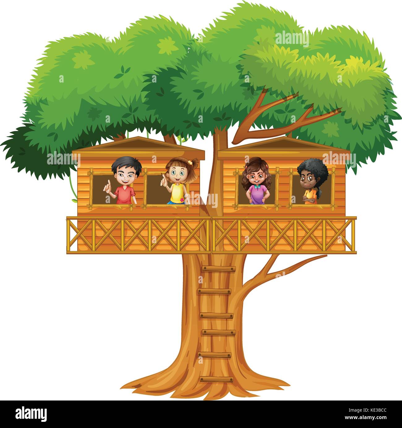 Children playing in the treehouse illustration Stock Vector Image & Art ...