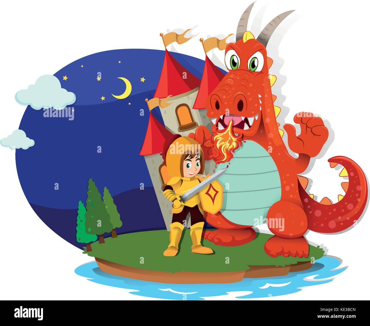 Knight and dragon on the island illustration Stock Vector Image & Art ...